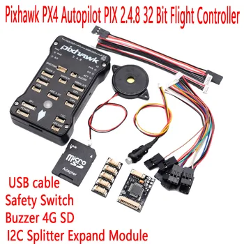 Pixhawk Letu Regulátora PX4 Autopilota PIX 2.4.8 32 Bit + Bezpečnostný Spínač + Bzučiak 4G SD +I2C Splitter Rozšíriť Modul + USB kábel