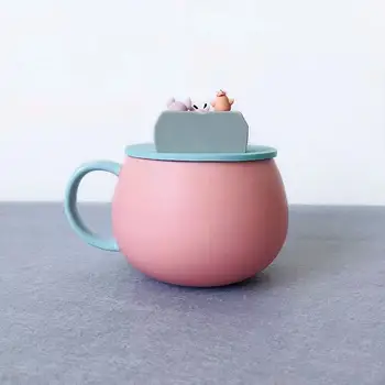 S Logom Roztomilé Ružové Dievča Srdce Cartoon s Krytom Ošípaných Matný Keramická Šálka Kávy, Pohár Hot Drink Cup