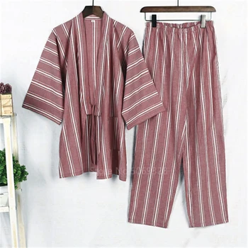 Bavlna Japonské Kimono Sleepwear 17Color Unisex Pyžamo Nastaviť Cardigan 2ks Pár Žien Sleepwear Autume Módne Mäkké Nightgown
