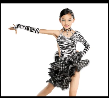 Detské Latin dance sukne dievčatá praxi súťaže test zebra vzor deti praxi výkon oblečenie, kostýmy
