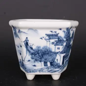 Čínsky Štýl, Modré a Biele Porcelánové Vody Meste Dizajn Kvetináč Hrniec 4.49 palec