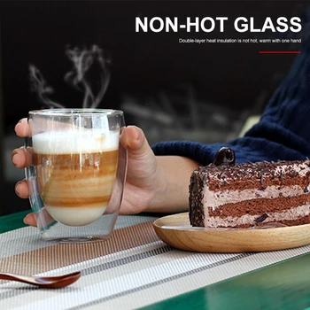 6PCS Dvojité Steny Skla Izolované Shot Glass Jasné, Ručné žiaruvzdorné Čaj Piť Poháre Zdravý Nápoj Hrnček Kávy Poháre