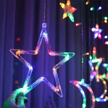 Vianočné Osvetlenie Ramadánu Dekorácie Star Garland Opony Víla String Vonkajšie Svetlá Pre Domáce Izba 2023 Nový Rok Party Decor