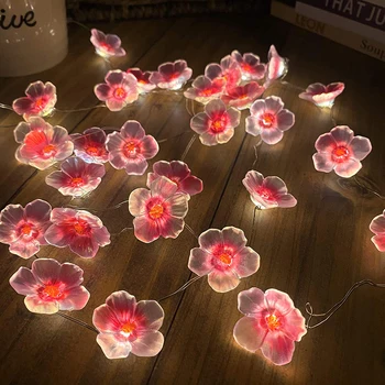 30 LED Dievča, Ružová Cherry Blossom String Svetlá Napájaný z Batérií na Valentína Party Dekor Ružová Kvetinová Víla Svetlo