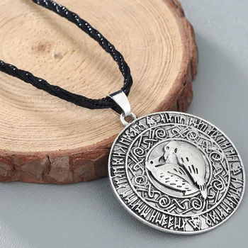 Kinitial Vintage Severanov Vikingovia Runy Amulet Prívesok Náhrdelník Dávnych Nordic Odin je Havrany Vtákov Runy Náhrdelník Muži Ženy Šperky