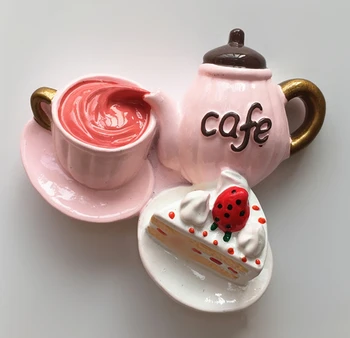 Popoludňajšie Občerstvenie Káva Cake 3D Živice Chladnička Magnetom cestovného Ruchu Suvenírov Chladnička Magnetických Nálepiek Domov Decortion
