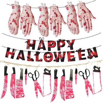 1set Krvavé Zbrane Garland Banner Halloween Zombie, Upír Dekorácie Dodávky Domov Strašidelný Dom Visí Papier Garland