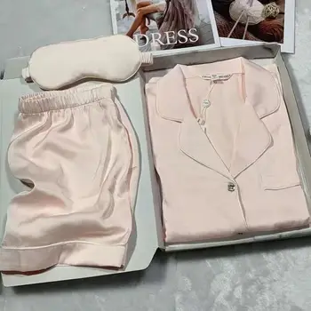 Pyžamá pre Ženy Pyžamá Simulované HODVÁB PAJAMA Vyhovovali Terno Krátky Rukáv Sleepwear Dva-kus Hodvábu Housewear