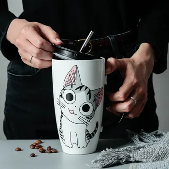 600 ml Cute Cat Keramický Hrnček Kávy s Vekom Veľkú Kapacitu Zvierat Hrnčeky Tvorivé Drinkware Kávu, Čaj, Poháre Novinka Darčeky Pohár Mlieka
