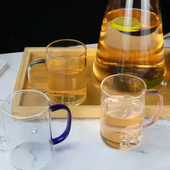 Vysoká borosilikátového skla vody pohár šťavy, piť pohár Lemon tea cup tepelná izolácia poháre s držadlo počítadlo pitnej náradie