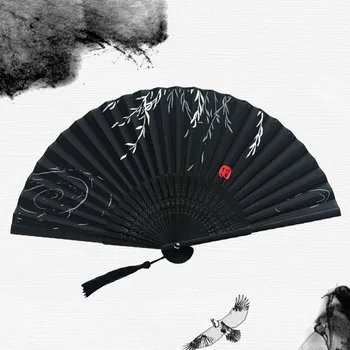 Vintage Štýl, Bambusové Skladacie Ventilátor s Strapec Čínsky, Japonský Vzor Strane Ventilátor Klasický Elegent Tanečné Umenie, Remeslo Darček Ozdoby