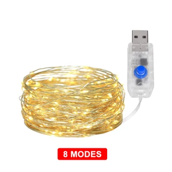Rozprávkových Svetiel Medený Drôt LED Reťazec, Svetlá, Vianočné Girlandy Krytý Spálňa Domov Svadobné Nový Rok Dekorácie USB Batérie Powered