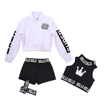 Deti Hip Hop Tanečné Kostýmy Deti Street Dance Oblečenie Biela Bunda Čierna Vesta Šortky Dievčatá Dancewear Fáze Oblečenie DN1740