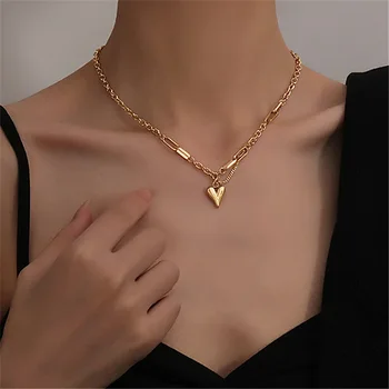 Flashbuy Titánové Ocele Láska Srdce Prívesok Náhrdelník Ženy Textúra Reťazí Choker Módne Krku Šperky Žena