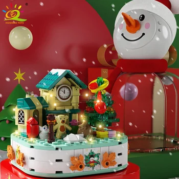HUIQIBAO 220PCS Vianočné Snehuliak House Music Box Rotujúce Music Box Stavebné kamene, Tehly Tvorba Hračiek pre Deti Vianočný Darček