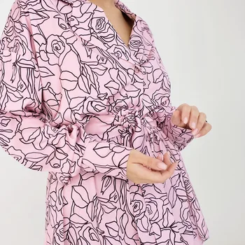 Kvetinový Tlač Žien Pajama Set 2 Ks S Nohavice Pierko Rukáv Dámske Sleepwear S Oknami Luxusné Pijama Pre Ženy 2022