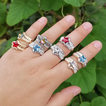 Unisex Vintage Kovové Farebné Crystal Star Prstene Pre Ženy, Mužov Pár Drahokamu Punk Prst Prstene, Šperky