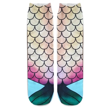 Nové 3D Morská víla Tlač Krátke Ponožky Ryby Rozsahu Pláži Elegantné Pančuchy Elastické Ponožky Pre Ženy Mujer