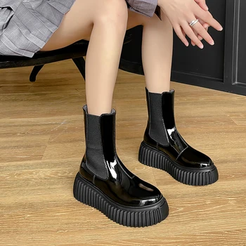 MEZEREON Platformu Topánky Krava Patent Kožené Zimné Topánky, Teplé Topánky Sklzu Na Ženy, Členkové Topánky Hrubé Dno Botas Zapatos Mujer