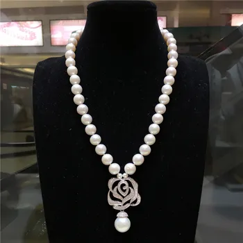 Hot predaj novú 8-9mm prírodná biela sladkovodné perly zirkón príslušenstvo krátky náhrdelník módne šperky