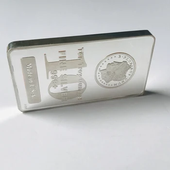 1 ks Non Magnetické 10 OZ USA Odznak Mosadz Core Silver Plated Mince Zberateľské Dekorácie Pamätné vákuovom Bar
