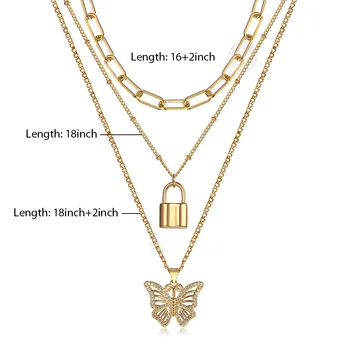 Trendy Častý Prívesok Motýľ Náhrdelník Pre Ženy 3ks/Nastaví Farbu Zlata Reťazca Choker Sveter Náhrdelník Módne Šperky