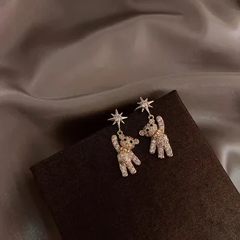 1 par criativo bonito mini medveď brincos minimalismo dizajn dos desenhos motívy feminino ganchos de orelha danglers jóias