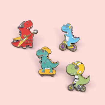 Rock Roztomilý Dinosaurus Cyklistické Zvierat Cartoon Preklopke Kolíky Brošňa Kovové Odznak Vintage Klasiky Šperky Deti Darčeky Zber