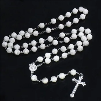 Nové Ručné Biela 10 MM Korálky Sklenené Perly Svadobné Modlitba Katolíckej Muži Ženy Strany Kríž, Ruženec, Náhrdelník Príslušenstvo Darček