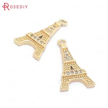 (39585)10PCS 11x20MM 24K Gold Farbe Mosadze a Zirkón Eiffelova Veža Charms Prívesky, Šperky Uskutočňovanie Dodávok Diy Príslušenstvo