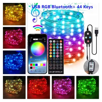 RGB Bluetooth Medený Drôt Led Reťazec, Svetlá, Vianočné Decoraitons pre Domáce Svadobné Party Strom Decor Dovolenku Rozprávkových Svetiel Garland