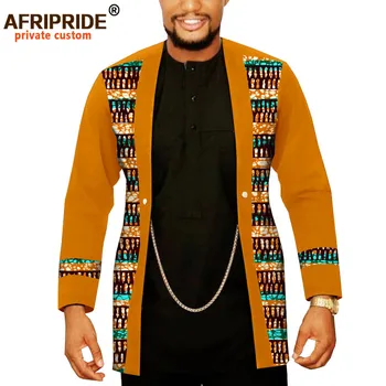 Afrických Mužov Oblečenie Dashiki Coats Plus Veľkosť Otvoriť Predné Dlhý Rukáv Tlač Oblečenie Strieborné Reťaze Bunda Outwear AFRIPEIDE A005