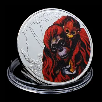 Strieborné Pozlátené Orangutan Matka Lásky, Kráľovná Alžbeta II Tuvalu Zvierat Centov Suvenírov Mince Medaila Zberateľské Mince