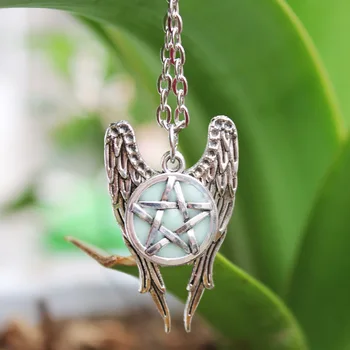 Starožitný Pentagram Pentacle Anjel Krídla Prívesok Nadprirodzené Náhrdelník Ženy Šperky Svetelný Náhrdelník SVIETIŤ v TME darček