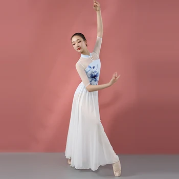 Tanečné Školenia Posmívati Krku Modrá Kombinéza Otvorte Otvor Atramentová Tlač Čínsky Uzol Tlačidlo Balet Trikot Plavky