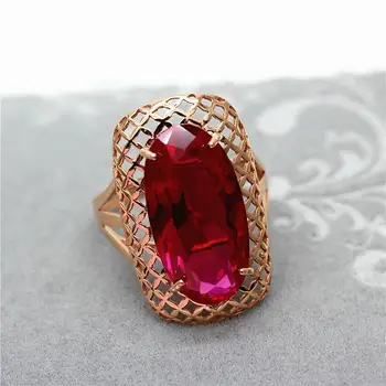 585 fialové zlato 14K rose gold klasický oválny ruby prstene pre ženy námestie duté plavidlo prehnané luxusné svadobné šperky Darček